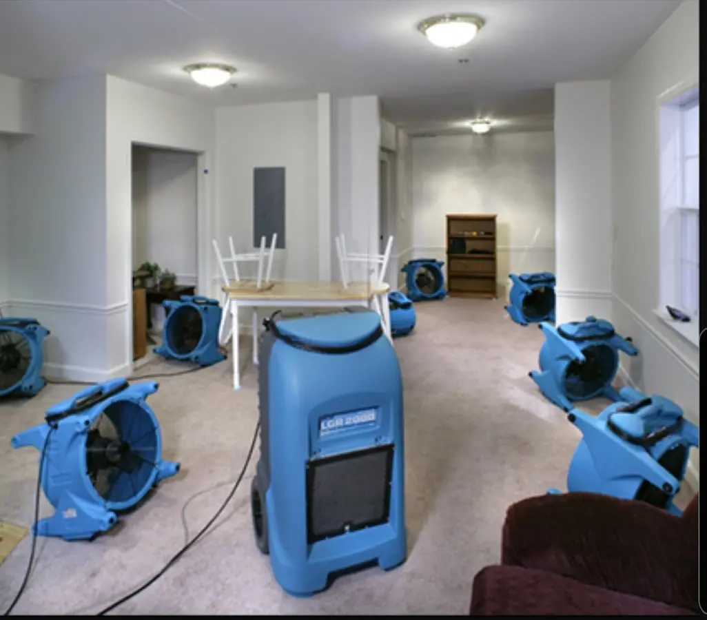 Air movers and dehumidifier setup for Water Damage Restoration in Cotati